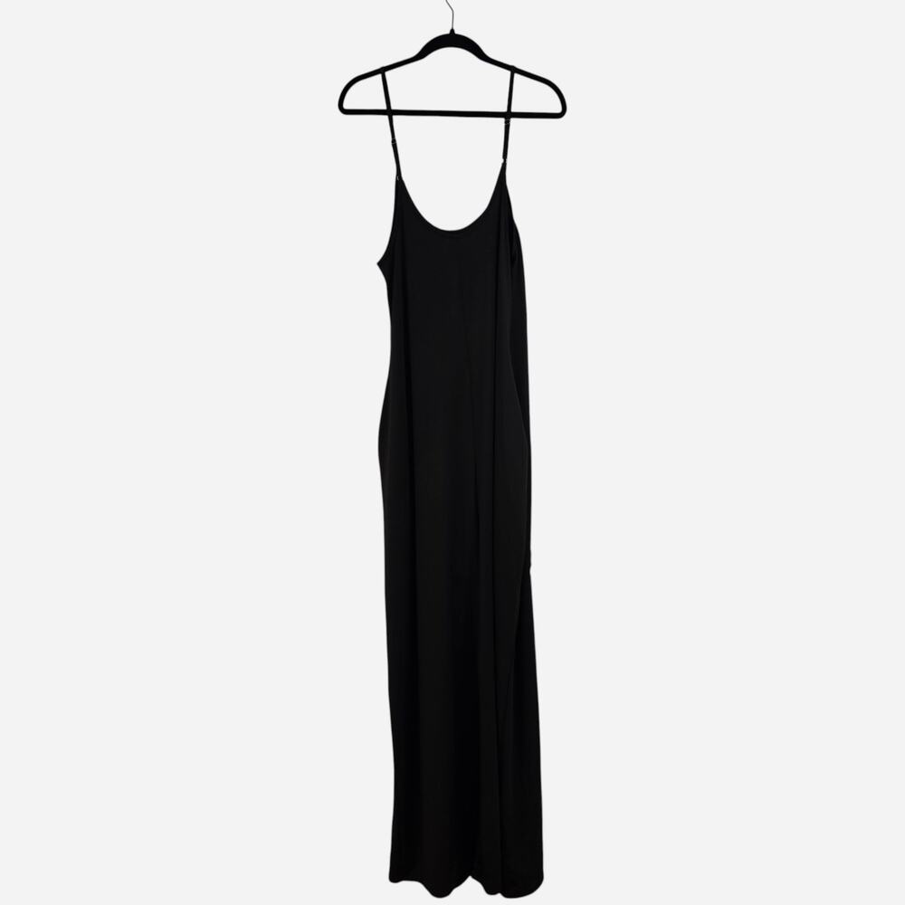 Womens Black Comfy Chic Spaghetti Strap Pockets Long Maxi Slip Dress Size Large
